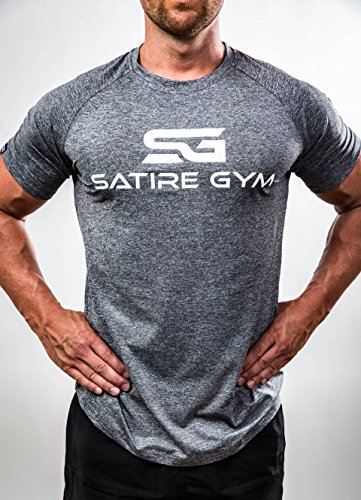 Satire Gym - Camiseta Ajustada Fitness Hombres/Ropa Deportiva de Secado rápido Hombre - Apta como Camiseta de Culturismo y Camiseta de Gimnasio Entrenamientos (Gris Moteado, M)