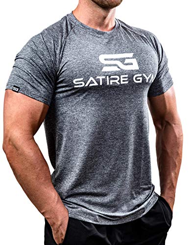 Satire Gym - Camiseta Ajustada Fitness Hombres/Ropa Deportiva de Secado rápido Hombre - Apta como Camiseta de Culturismo y Camiseta de Gimnasio Entrenamientos (Gris Moteado, M)