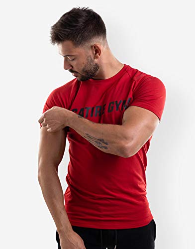 Satire Gym - Camiseta de Fitness de algodón para Hombre, Ajustada y de Secado rápido, Ropa Deportiva para Hombre – Camiseta Deportiva para Hombre como Camiseta de Fitness (Rojo, M)