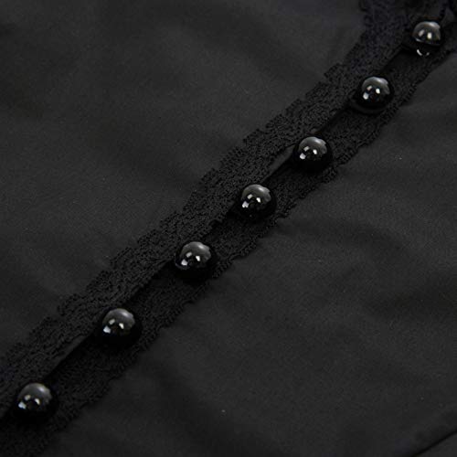 SCARLET DARKNESS Camisa Medieval de Fiesta Blusa Victoriana de Volantes con Cuello Subido de Volantes para Mujer XL Negro