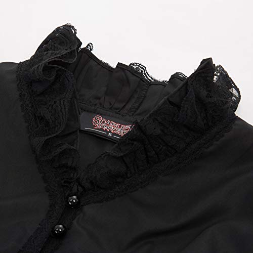SCARLET DARKNESS Camisa Medieval de Fiesta Blusa Victoriana de Volantes con Cuello Subido de Volantes para Mujer XL Negro