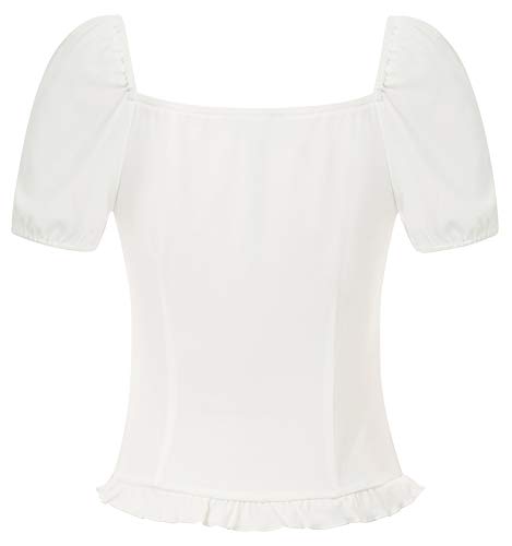 SCARLET DARKNESS Camisa Medieval de Mangas Cortas con Escote Cuadrado para Mujer S Blanco