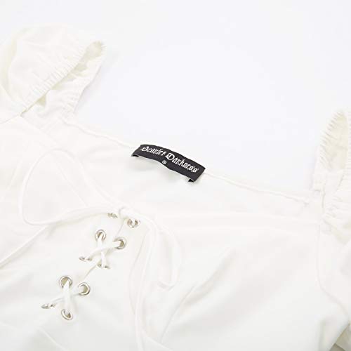 SCARLET DARKNESS Camisa Medieval de Mangas Cortas con Escote Cuadrado para Mujer S Blanco