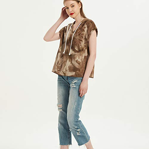 S.Charma - Camiseta de manga corta para mujer con capucha para verano Tie-Dye Azul Tie-dye 42-44