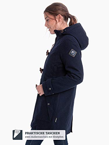 Schöffel Bregenz1 - Abrigo de lana impermeable y cortavientos con bonito aspecto jaspeado, cálido chaqueta de invierno con lana natural para mujer, Mujer, 12446, azul marino, large