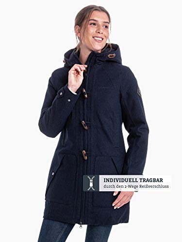 Schöffel Bregenz1 - Abrigo de lana impermeable y cortavientos con bonito aspecto jaspeado, cálido chaqueta de invierno con lana natural para mujer, Mujer, 12446, azul marino, large