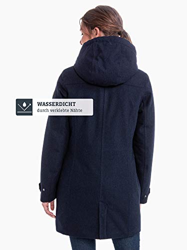 Schöffel Bregenz1 - Abrigo de lana impermeable y cortavientos con bonito aspecto jaspeado, cálido chaqueta de invierno con lana natural para mujer, Mujer, 12446, azul marino, large