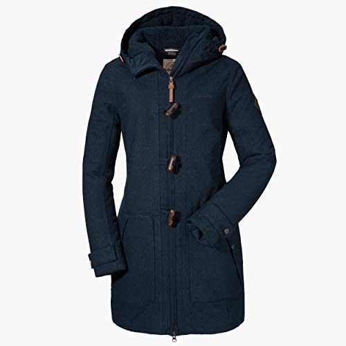 Schöffel Bregenz1 - Abrigo de lana impermeable y cortavientos con bonito aspecto jaspeado, cálido chaqueta de invierno con lana natural para mujer, Mujer, 12446, azul marino, large