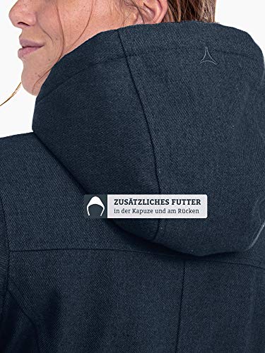 Schöffel Bregenz1 - Abrigo de lana impermeable y cortavientos con bonito aspecto jaspeado, cálido chaqueta de invierno con lana natural para mujer, Mujer, 12446, azul marino, large