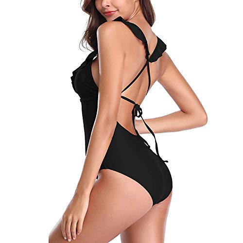 SEDEX Bañadores de Mujer Sexy Cuello en V Profundo Natacion Trajes de Baño de Una Pieza Monokinis Natacióncon Relleno Elegante Push up Halter con Espalda Vendaje para Mujer