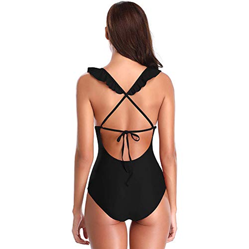 SEDEX Bañadores de Mujer Sexy Cuello en V Profundo Natacion Trajes de Baño de Una Pieza Monokinis Natacióncon Relleno Elegante Push up Halter con Espalda Vendaje para Mujer