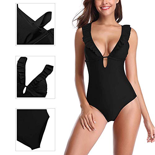 SEDEX Bañadores de Mujer Sexy Cuello en V Profundo Natacion Trajes de Baño de Una Pieza Monokinis Natacióncon Relleno Elegante Push up Halter con Espalda Vendaje para Mujer