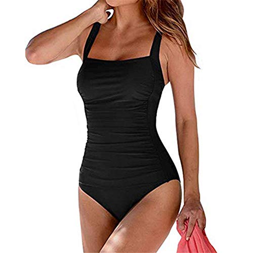 SEDEX Bañadores Mujer Trajes de Baño Una Pieza Retro Push Up Halter Elegante Monokini Bañador Natacion Reductor Tankini Ropa de Baño con Relleno, Negro XL
