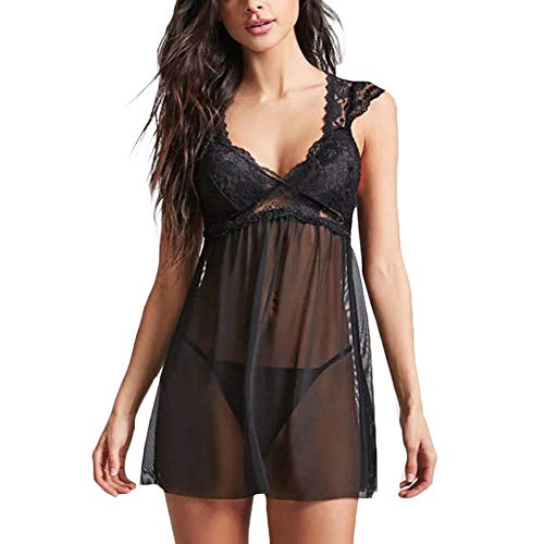 SEDEX Lenceria Sexy Mujer Erótica Babydoll con Tanga Ropa Interior Dormir Sexy Transparente Vestido Camisones Encaje con Cordón Pijamas Femenina Hot Lencería Tentación …