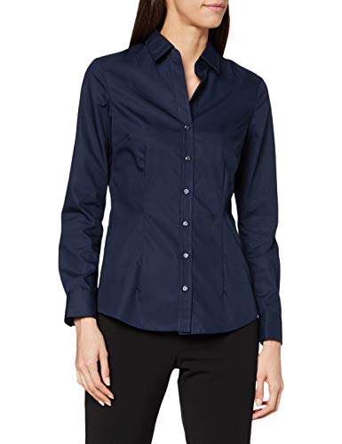 Seidensticker Damen Bluse – Bügelfreie, taillierte Hemdbluse für eine Feminine Silhouette und optimalen Tragekomfort – Langarm – 100% Baumwolle, Azul (Dunkelblau 18), Small para Mujer