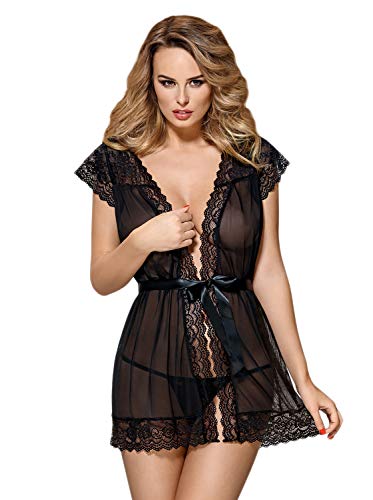 Selente Conjunto de Ropa de Dormir para Mujeres, Hecho en UE, S/M, Negro-blonda