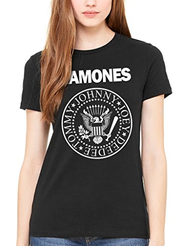 Sello oficial de Ramone gráfico camiseta de mujer Punk Rock banda Forest Hills 1st álbum negro negro Medium