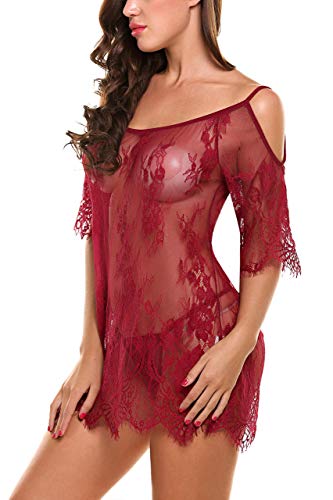 Señoras De Encaje Noche Calentamiento Ella Vestido De Noche Chemise Calentamiento Atractivo Pura Lencería Lencería Conjunto De Lencería Debajo De Un Brillo Cálido Vestido Bikini Cubrir