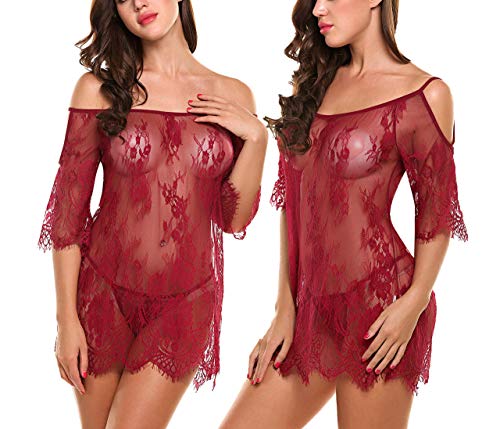 Señoras De Encaje Noche Calentamiento Ella Vestido De Noche Chemise Calentamiento Atractivo Pura Lencería Lencería Conjunto De Lencería Debajo De Un Brillo Cálido Vestido Bikini Cubrir