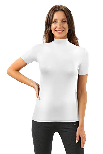 Sesto Senso Mujer Camiseta Manga Corta Cuello Alto Color Sólido Viscosa M Blanco
