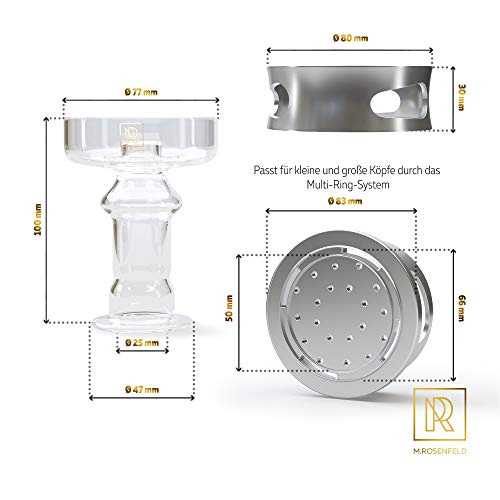 Set Cazoleta + Gestor Calor Shisha – Juego de Cazoletas Cachimba Vidrio primeira calidad y Gestor de Calor Shisha – Base Cazoleta Shisha con Múltiples Anillos, Adaptando a Todas Sishas Cachimbas