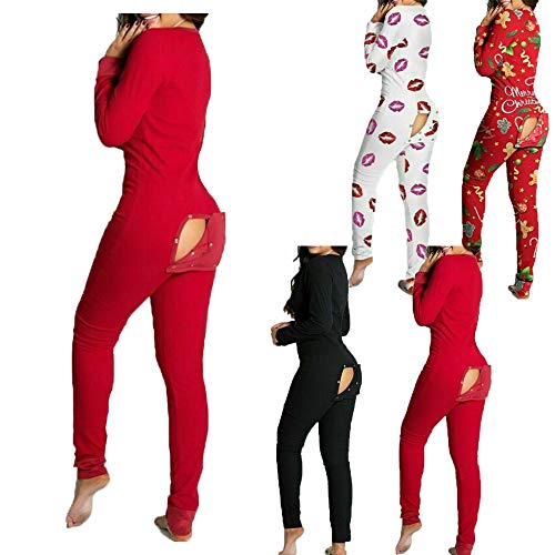 Sexy Pijama Mujer Mono señora Pijama Traje Trasero Trasero Trasero Abierto Culo Loungewear (Negro, S)