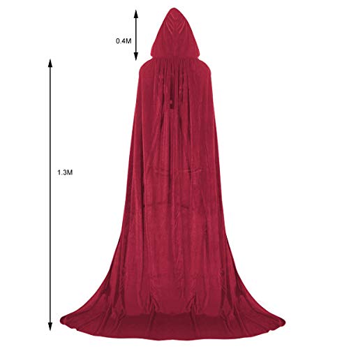 shafier Largo Capa Vampiro Diablo con Capucha Terciopelo Disfraz de Halloween para Mujeres Hombres Carnaval Fiesta Disfraces Talla Unica (Rojo Oscuro)