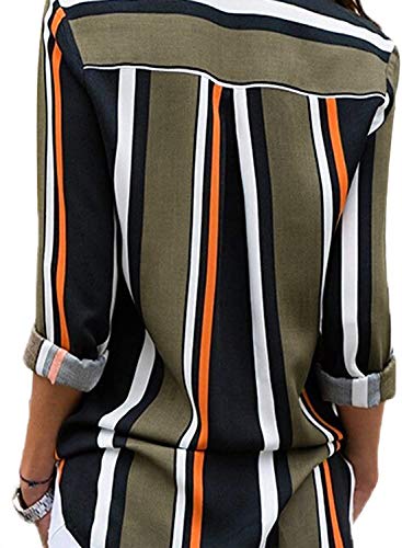 ShallGood Mujer Blusa Camisa Casual De Manga Larga Color Block Stripe Button Camisetas Tops Cuello En V OtoñO Primavera Moda Rayas Gasa Blusa con Botones Negro ES 40