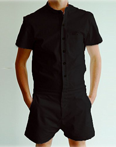 ShallGood Verano Mono Corto para Hombre Pantalones Cortos Mamelucos con Bolsillos Moda Manga Corta Slim Fit Casuales Mameluco Jumpsuit Negro EU M