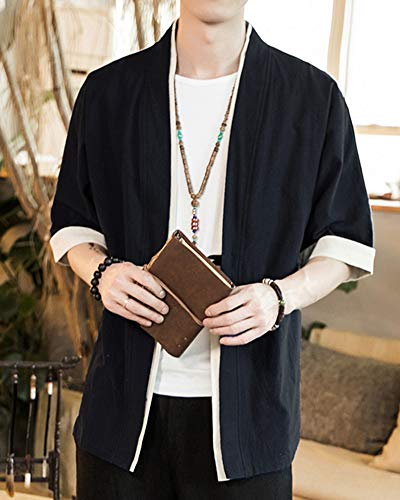 Shaoyao Hombres Cárdigan Chaqueta De Kimono Japonesa Chaqueta De Informal Chino Negro 3XL