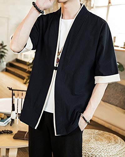 Shaoyao Hombres Cárdigan Chaqueta De Kimono Japonesa Chaqueta De Informal Chino Negro 3XL