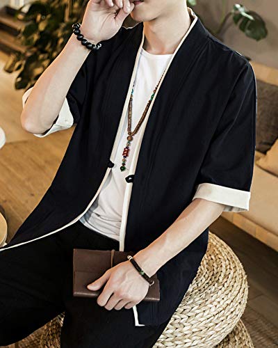 Shaoyao Hombres Cárdigan Chaqueta De Kimono Japonesa Chaqueta De Informal Chino Negro 3XL