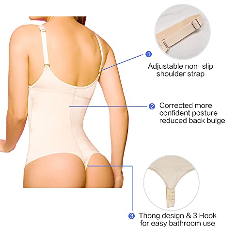 SHAPERX Damen Shapewear Fajas Tummy Bodysuit Figurformender Body Shaper Abnehmen Slimmer, UK-DT7095-Beige-New-S