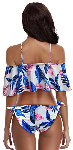 SHEKINI Floral Flounce Bañador de Dos Piezas de Baño(X-Large,Hojas Azul Claro)