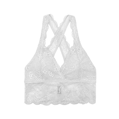 SHEKINI Lace Sujetador Mujer Halter Push-up Bralette Blonda Estilo Top Triangular de elástico Encaje Crochet Lace sin Aro con Relleno Sujetador no Ajustable