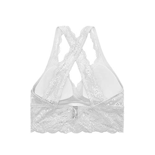 SHEKINI Lace Sujetador Mujer Halter Push-up Bralette Blonda Estilo Top Triangular de elástico Encaje Crochet Lace sin Aro con Relleno Sujetador no Ajustable