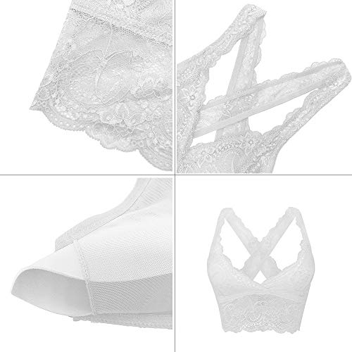 SHEKINI Lace Sujetador Mujer Halter Push-up Bralette Blonda Estilo Top Triangular de elástico Encaje Crochet Lace sin Aro con Relleno Sujetador no Ajustable
