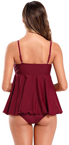 SHEKINI Mujer Bañador de Maternidad Traje de Baño Dividido Trajes de Baño Tankini Raje de Baño Talla Grande Ropa de Playa para Mujer (XL, Vino Tinto)