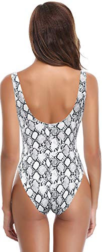 SHEKINI Mujer Malla Ajustable Lazada Bikini Traje de baño de una Pieza Bañador (M, Piel de Serpiente Gris)