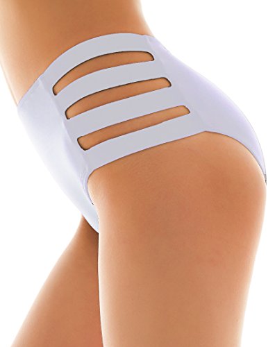 SHEKINI Mujer Negro Braguita Pantalones de Cintura Alta Bikini Braga Ropa Interior Natación Talla Grande S-XXXXL (Blanco, Medium)