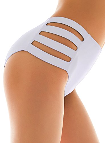 SHEKINI Mujer Negro Braguita Pantalones de Cintura Alta Bikini Braga Ropa Interior Natación Talla Grande S-XXXXL (Blanco, Medium)