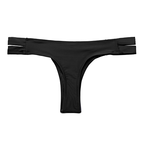 SHEKINI Mujer Tanga Brasileño Braguitas Braga de Bikini Traje de baño Bañador (S,Negro-A)