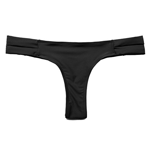 SHEKINI Mujer Tanga Brasileño Braguitas Braga de Bikini Traje de baño Bañador (S,Negro-A)