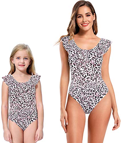 SHEKINI Mujer Traje de Baño de una Pieza Borde de Hoja de Loto Juguetón Bañadores Impresión de Estilo Brasileño Traje de Baño (M, Leopardo)