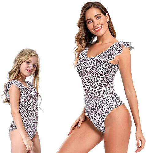 SHEKINI Mujer Traje de Baño de una Pieza Borde de Hoja de Loto Juguetón Bañadores Impresión de Estilo Brasileño Traje de Baño (M, Leopardo)