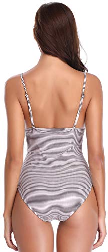 SHEKINI Mujer Traje de Baño Una Pieza Sexy Bikini Cintura Alta de Una Pieza Bañador Profundo V Impresión a Traje de Baño Acolchado Bañador Natación Trajes de Una Pieza (S,Vino)