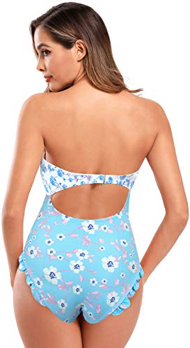 SHEKINI Mujer Trajes de una Pieza Impresión Bañador de Mujer Bikini Ropa de Baño de Una Pieza Multicolor (XL, Azul)