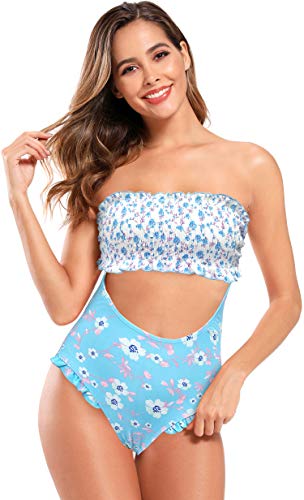 SHEKINI Mujer Trajes de una Pieza Impresión Bañador de Mujer Bikini Ropa de Baño de Una Pieza Multicolor (XL, Azul)