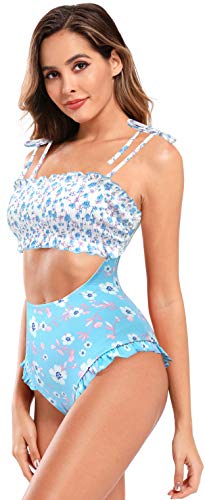 SHEKINI Mujer Trajes de una Pieza Impresión Bañador de Mujer Bikini Ropa de Baño de Una Pieza Multicolor (XL, Azul)