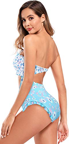 SHEKINI Mujer Trajes de una Pieza Impresión Bañador de Mujer Bikini Ropa de Baño de Una Pieza Multicolor (XL, Azul)